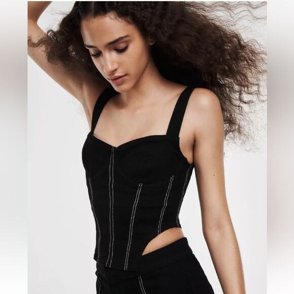 Zara Black Denim Corset Cotton Blend Size Small - Picture 10 of 10